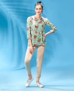 Green Polyester Digital Printed Tunic Tops