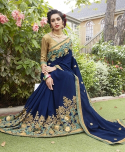 Navy Blue Fancy Fabric Embroidery Designer Sarees