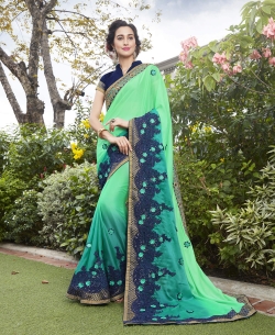 Green Fancy Fabric Embroidery Designer Sarees