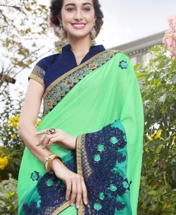 Green Fancy Fabric Embroidery Designer Sarees