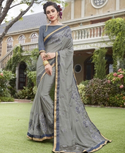 Grey Fancy Fabric Embroidery Designer Sarees
