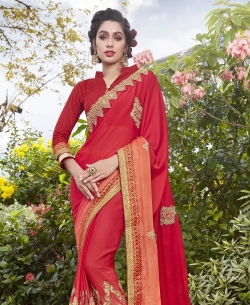 Red Fancy Fabric Embroidery Designer Sarees