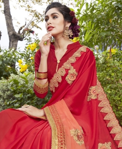 Red Fancy Fabric Embroidery Designer Sarees