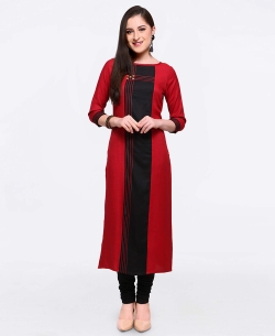 Red Cotton Embroidery A Line Kurtis