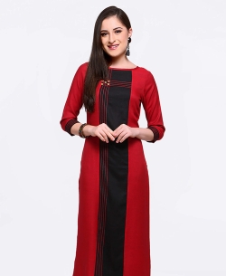 Red Cotton Embroidery A Line Kurtis