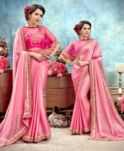 Pink Chiffon Lace Border Designer Sarees